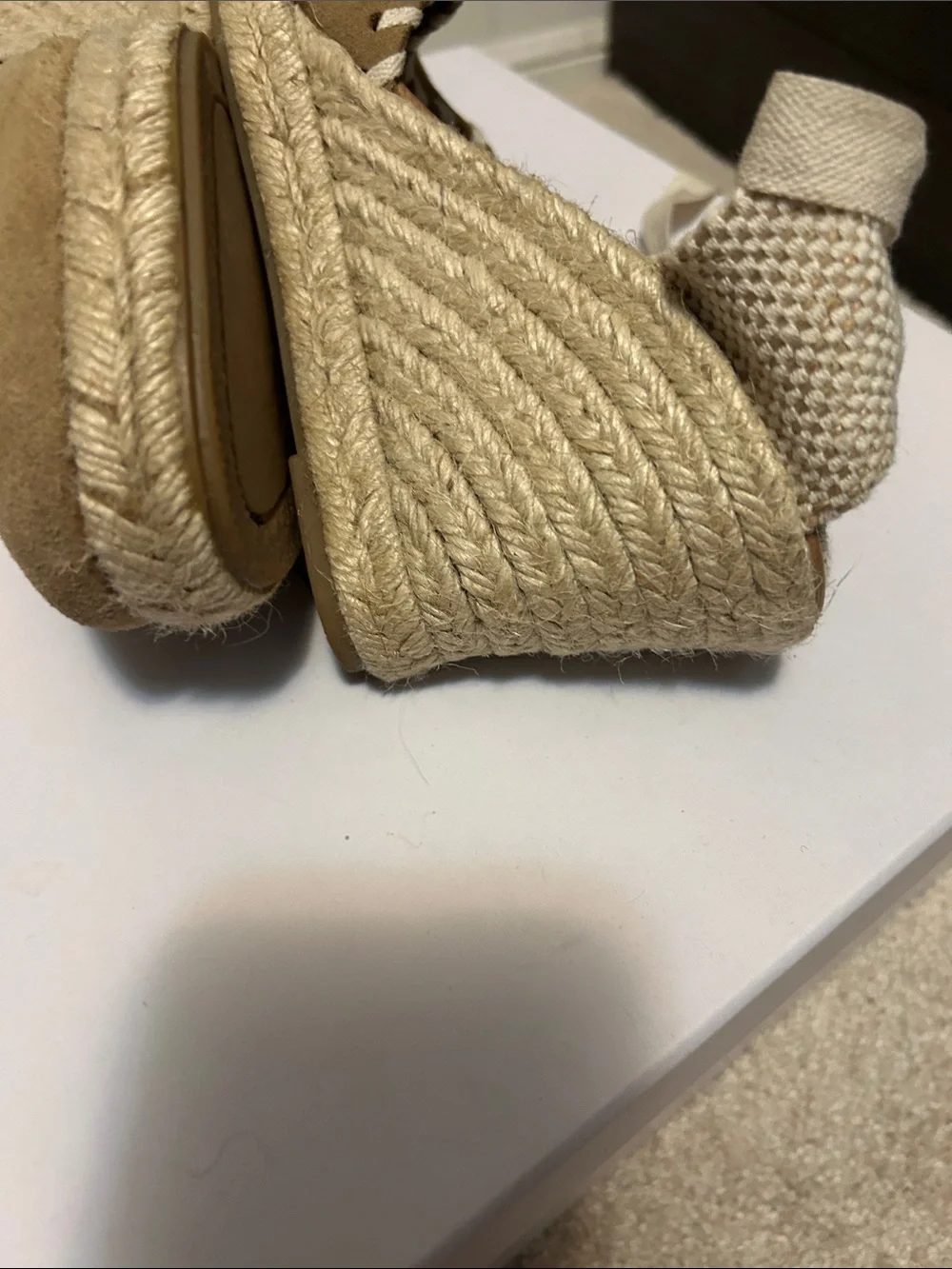 Lace-Up Espadrille Wedge Heels in Tan